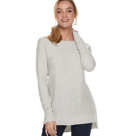 Elle Tops - Elle Heather Gray Bow-Back Tunic Sweater NWT